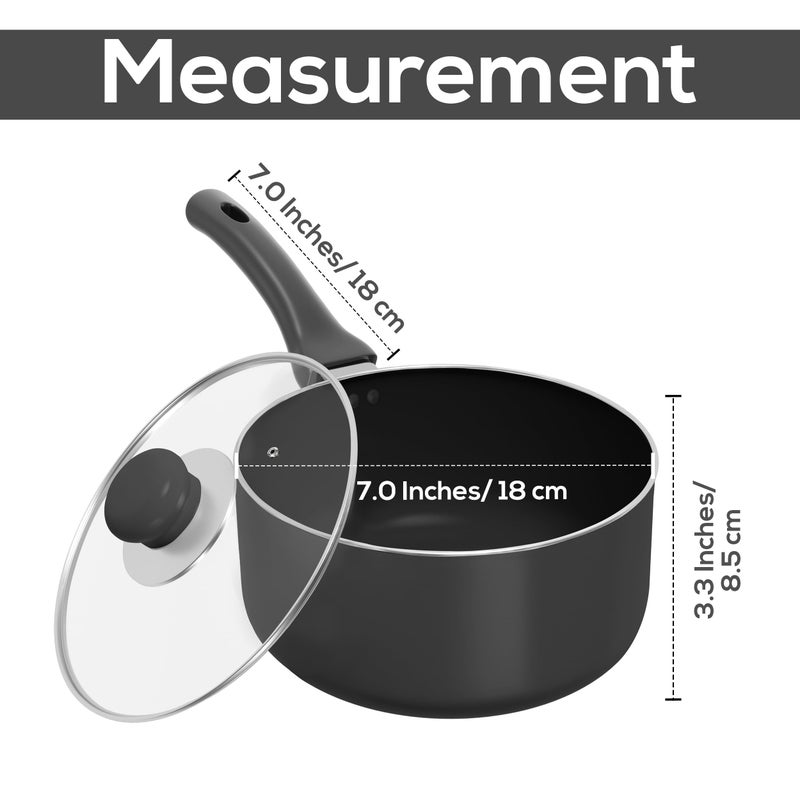 Utopia Kitchen Nonstick Saucepan with Detachable handle & Glass Lid (1, Grey - Black, 2 QT) - Image 2