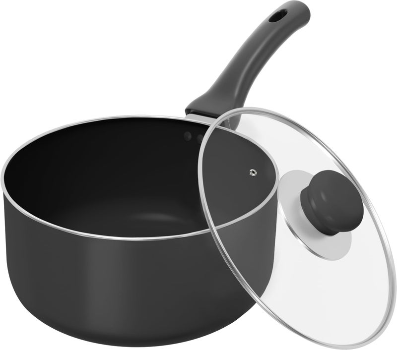 Utopia Kitchen Nonstick Saucepan with Detachable handle & Glass Lid (1, Grey - Black, 2 QT) - Image 1