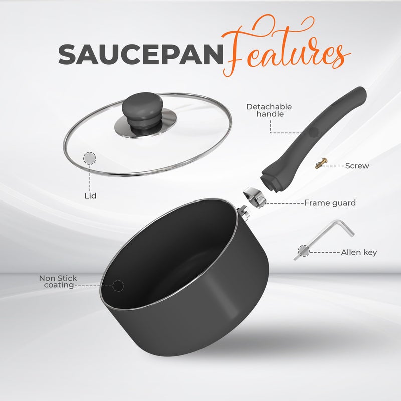 Utopia Kitchen Nonstick Saucepan with Detachable handle & Glass Lid (1, Grey - Black, 2 QT) - Image 3