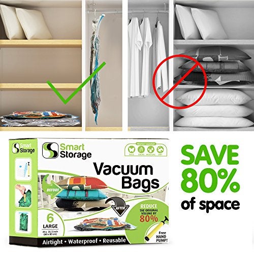Smart Storage 6 PC Large Vacuum Storage Bags | Space Saver Bags Underbed Storage for Clothes, Bedding & Travel Bag Sealer | Vacuum Sealer Bags with Travel Pump | Waterproof Bags Works with Any Vacuum - Image 3