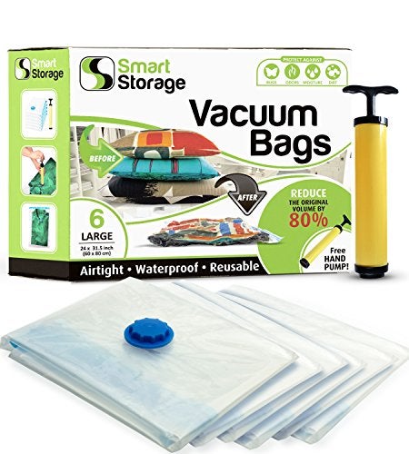 Smart Storage 6 PC Large Vacuum Storage Bags | Space Saver Bags Underbed Storage for Clothes, Bedding & Travel Bag Sealer | Vacuum Sealer Bags with Travel Pump | Waterproof Bags Works with Any Vacuum - Image 1