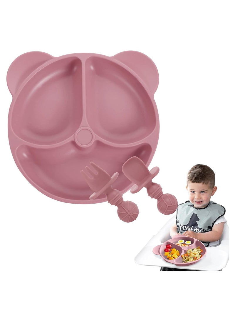 Baby Suction Plate Silicone Toddler Plates Baby Weaning Plate Divided Dishes with Spoon Fork Fits for Most Highchairs Trays Self Feeding Training Dishwasher Microwave Safe - Image 1
