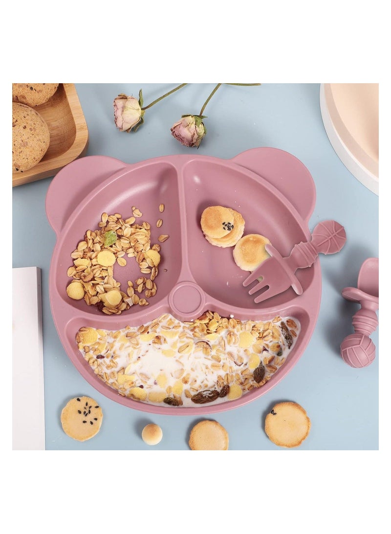 Baby Suction Plate Silicone Toddler Plates Baby Weaning Plate Divided Dishes with Spoon Fork Fits for Most Highchairs Trays Self Feeding Training Dishwasher Microwave Safe - Image 2