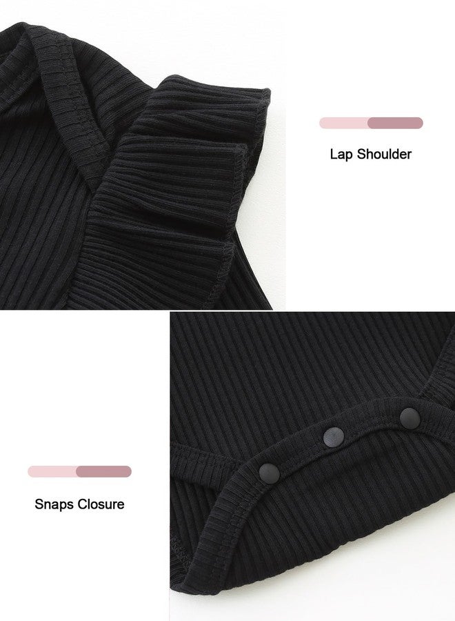 Bibimom Baby Girls Valentines Clothes Ribbed Black Bodysuit Cotton Cheetah Pants Bow Headband Set Fall Winter Outfits 9-12 Months - Image 3