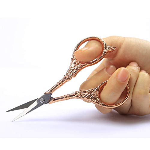 BIHRTC Vintage European Style Scissors Stainless Steel for Cross Stitch Cutting Embroidery Sewing Handcraft Craft Art Work DIY Tool(Rose Gold) - Image 3