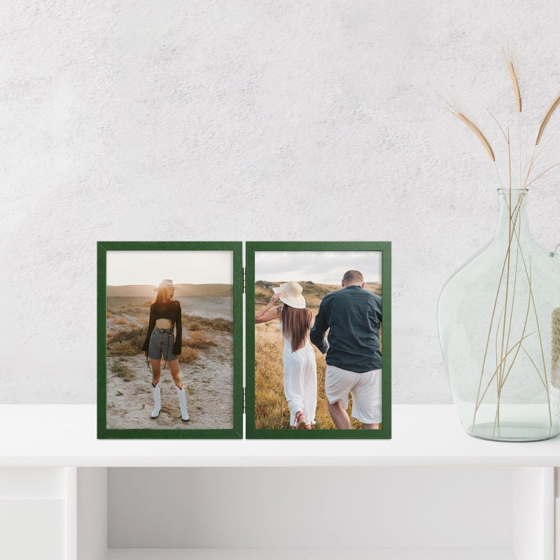 Space Art Deco 5x7 Double Hinged Frames  2 Folding Picture Frame  Stand Vertically on Desktop or Tabletop  Green - Image 3