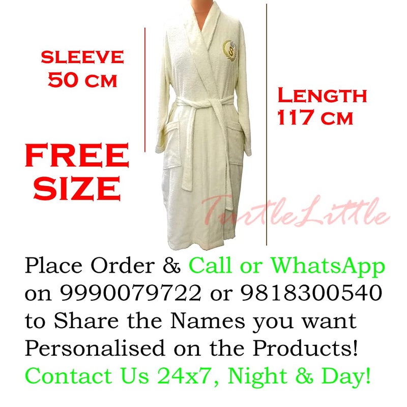 TurtleLittle TurtleLittle, Cotton, Personalized Beach Shorts Bathrobe for Teenager Boys with Name and Initials, 350 GSM (Set of 1, Ivory White) - Image 3