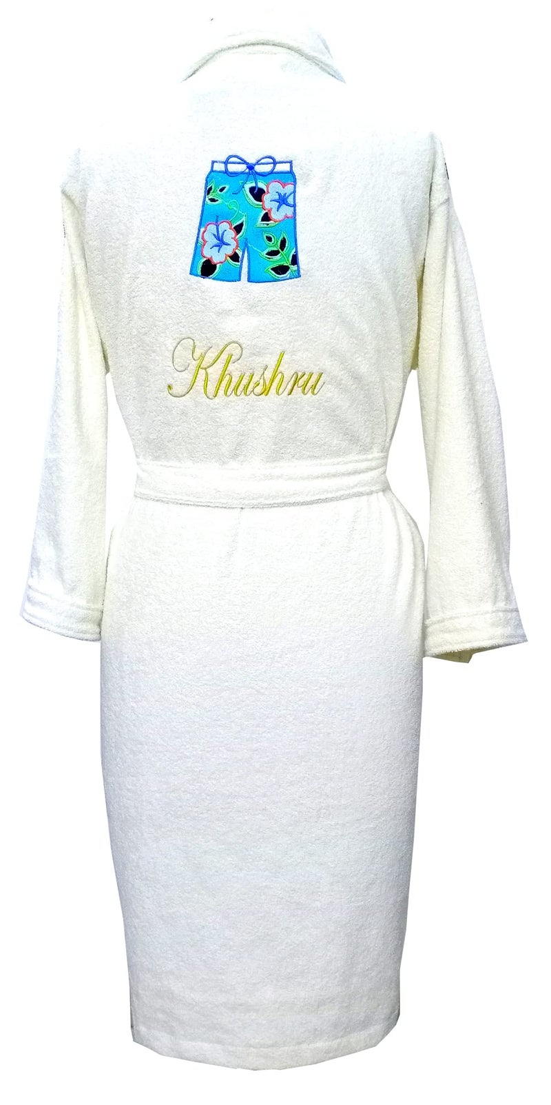 TurtleLittle TurtleLittle, Cotton, Personalized Beach Shorts Bathrobe for Teenager Boys with Name and Initials, 350 GSM (Set of 1, Ivory White) - Image 1