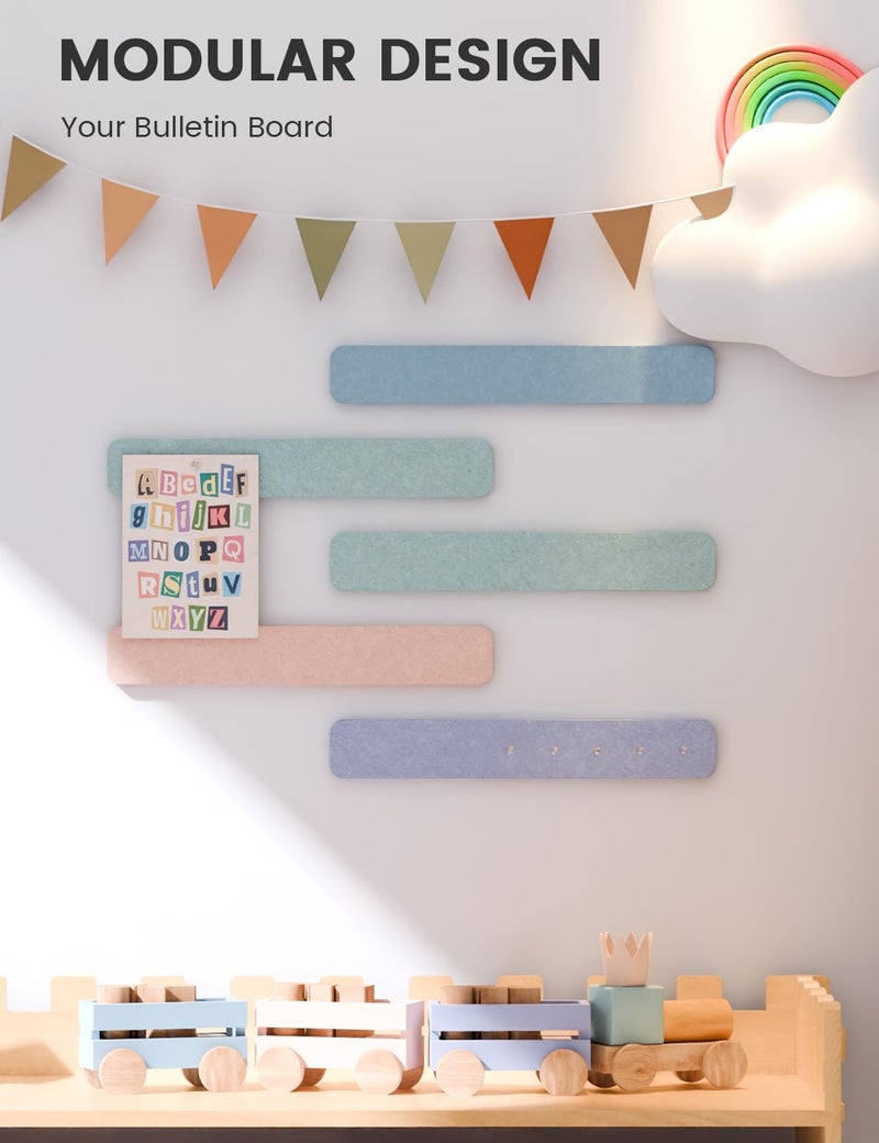 Fluxynara Cork Board Alternative Felt Strip Board 5-Pack 13"x2", Office Pin Board with 35 Push Pins, Adhesive Install for Bedroom Door & Home Office(Coastal Haze) - Image 5