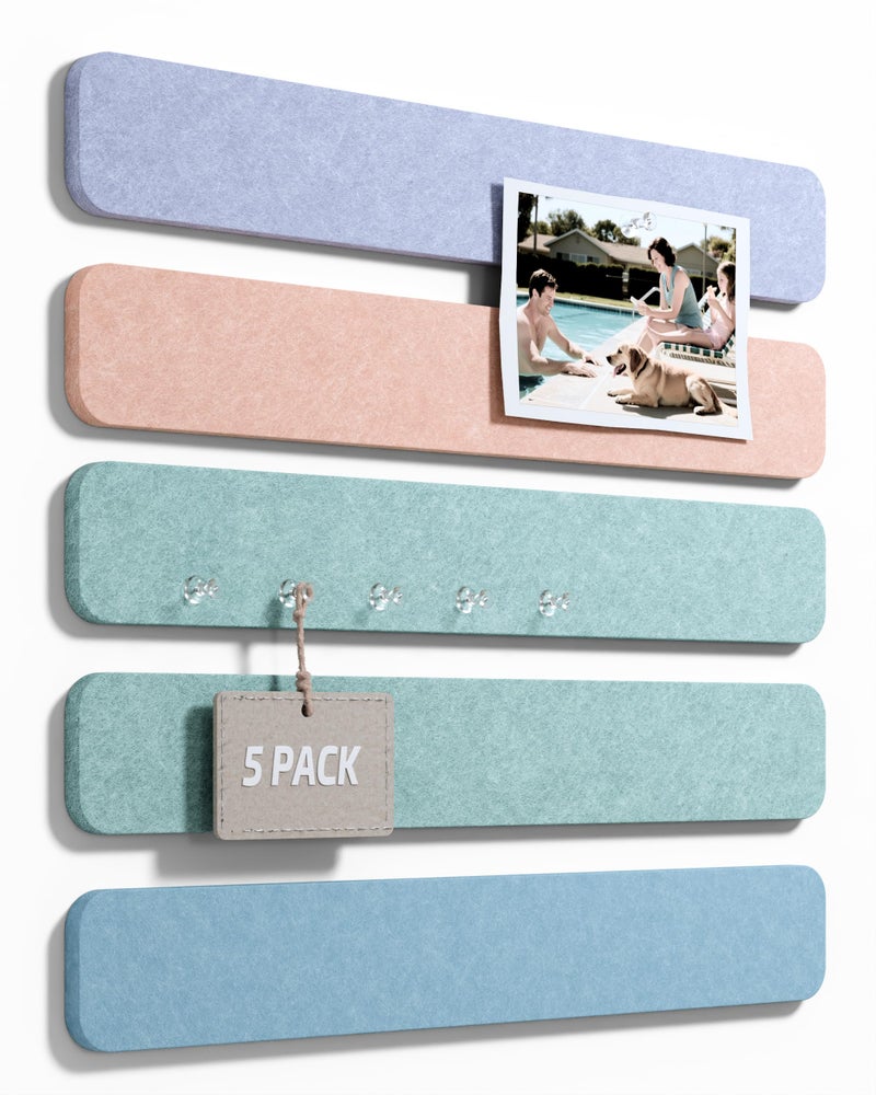 Fluxynara Cork Board Alternative Felt Strip Board 5-Pack 13"x2", Office Pin Board with 35 Push Pins, Adhesive Install for Bedroom Door & Home Office(Coastal Haze) - Image 1