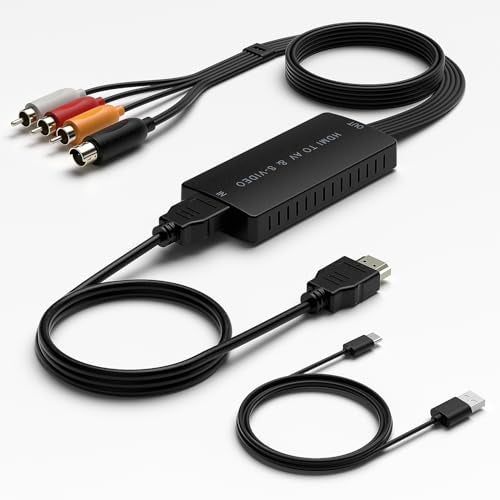 Dingsun HDMI to RCA+SVideo Converter, Audio Video Converter Adapter Support 720P/1080p for STB VHS VCR Blue-Ray DVD - Image 1