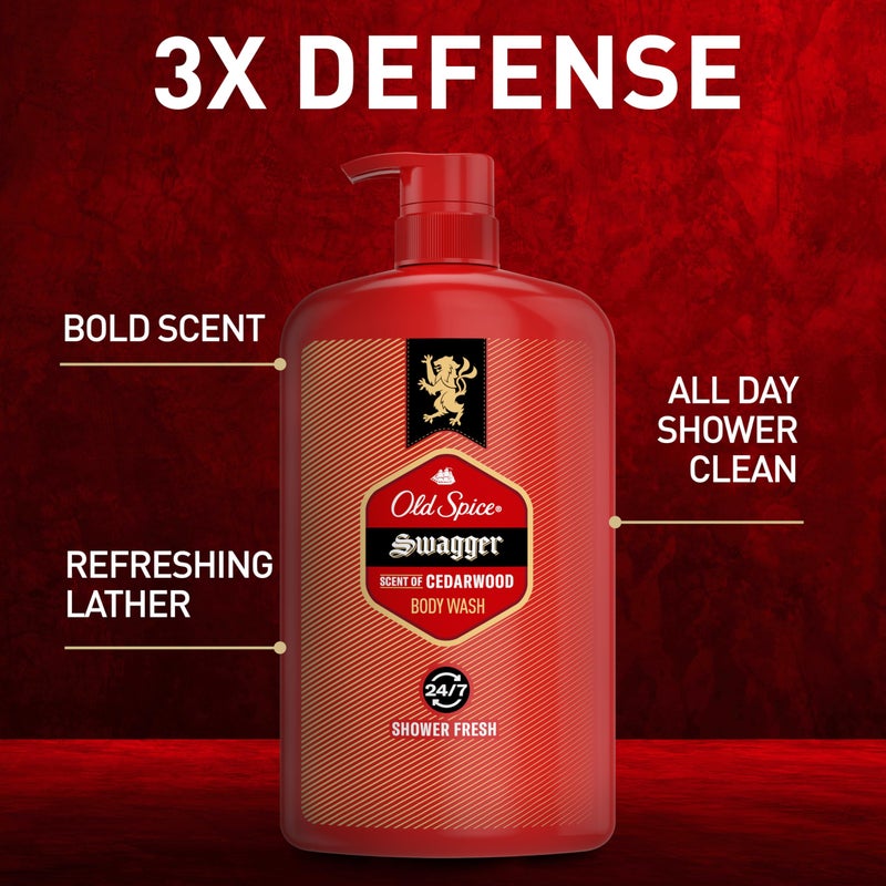 Old Spice Body Wash for Men, Refreshing 3X Defense, 24/7 Shower Fresh with Long Lasting Scent, Red Collection, Swagger with Cedarwood Scent, 33.4 oz (Pack of 4) - Image 2