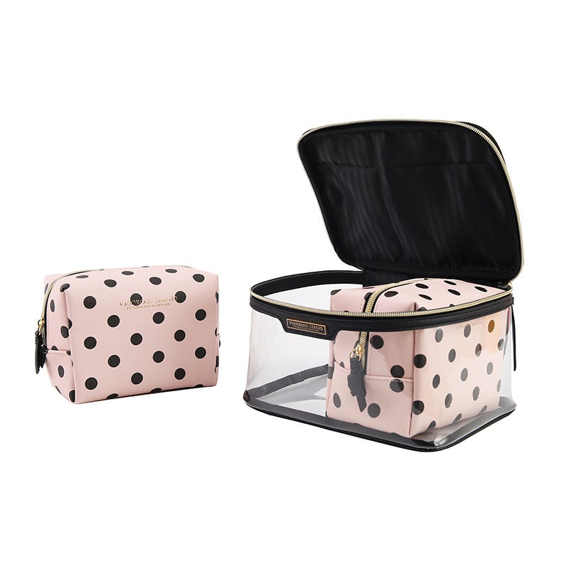 New PU Waterproof Striped Vanity Tote SetNew three-piece set-pink dots New three-piece set-pink dots