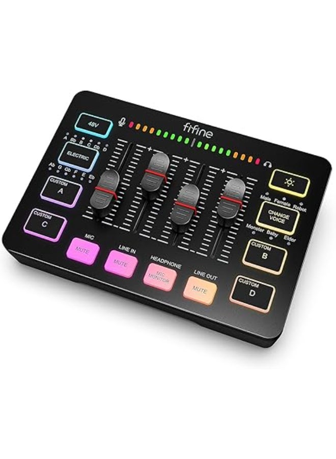 FIFINE Gaming Audio Mixer, Streaming RGB PC Mixer with XLR Microphone Interface, Individual Control, Volume Fader, Mute Button, 48V Phantom Power, for Podcast/Recording/Vocal/Game Voice- Ampli Game SC3 - Image 1