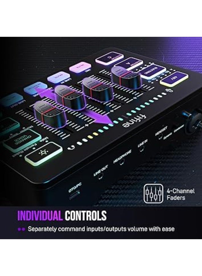 FIFINE Gaming Audio Mixer, Streaming RGB PC Mixer with XLR Microphone Interface, Individual Control, Volume Fader, Mute Button, 48V Phantom Power, for Podcast/Recording/Vocal/Game Voice- Ampli Game SC3 - Image 4