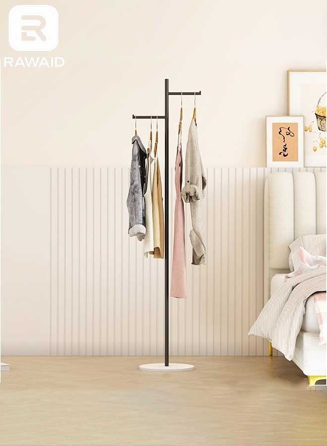 رَوَائِد علاقة معاطف سوداء بقاعدة حجرية – حامل ملابس معدني قائم بذاته مع قضيب صغير للملابس، مناسب للمدخل أو الممر أو غرفة النوم - Image 1