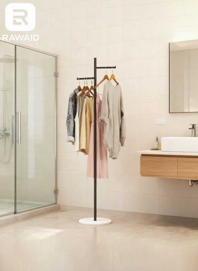 رَوَائِد علاقة معاطف سوداء بقاعدة حجرية – حامل ملابس معدني قائم بذاته مع قضيب صغير للملابس، مناسب للمدخل أو الممر أو غرفة النوم - Image 2