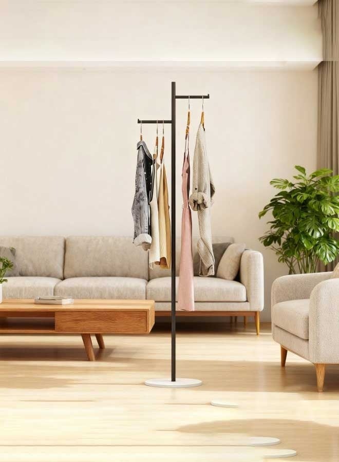 رَوَائِد علاقة معاطف سوداء بقاعدة حجرية – حامل ملابس معدني قائم بذاته مع قضيب صغير للملابس، مناسب للمدخل أو الممر أو غرفة النوم - Image 3