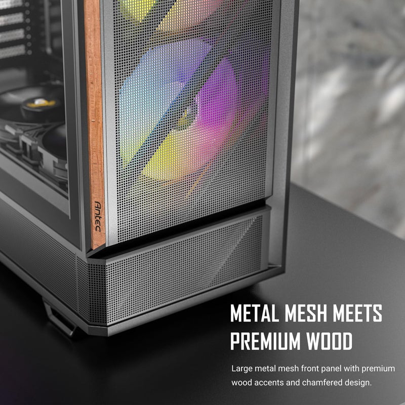 Antec P30 ARGB, 2 x 140mm PWM ARGB Fans & 1 x 120mm PWM ARGB Fan & 2 x 120mm PWM Reverse Fans Included, Premium Wood Accents, Optimized GPU Airflow, 360mm Radiator Support, Type-C, Mid-Tower ATX Case - Image 2