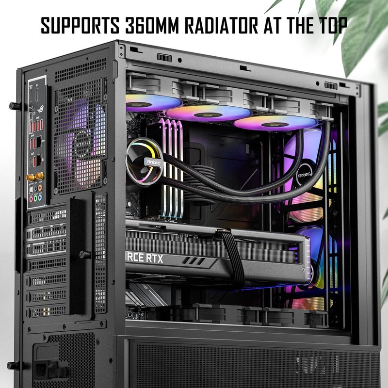 Antec P30 ARGB, 2 x 140mm PWM ARGB Fans & 1 x 120mm PWM ARGB Fan & 2 x 120mm PWM Reverse Fans Included, Premium Wood Accents, Optimized GPU Airflow, 360mm Radiator Support, Type-C, Mid-Tower ATX Case - Image 4