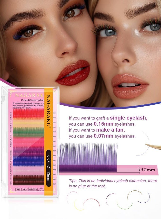 NAGARAKU Colored Eyelash Extensions 8 Colors Rainbow 0.07mm D curl 12mm Purple Blue Pink Brown Individual Lashes Soft Natural Professional Salon Supplies - Image 2