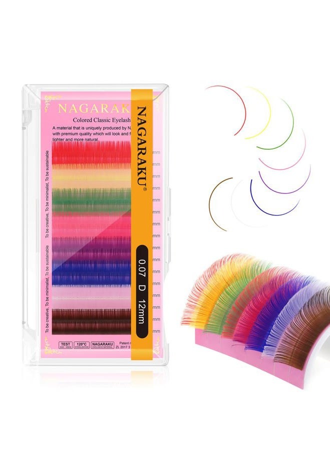 NAGARAKU Colored Eyelash Extensions 8 Colors Rainbow 0.07mm D curl 12mm Purple Blue Pink Brown Individual Lashes Soft Natural Professional Salon Supplies - Image 1