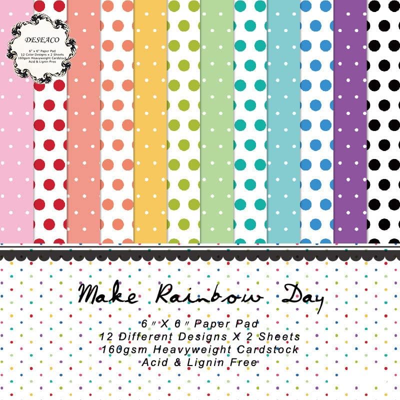 DESEACO 24 Sheets 6x6 Pattern Pad – Bright Rainbow Dot Designs for Scrapbooking, Card Making, Journals, DIY Crafts, Single-Side Craft Sheets - Image 1