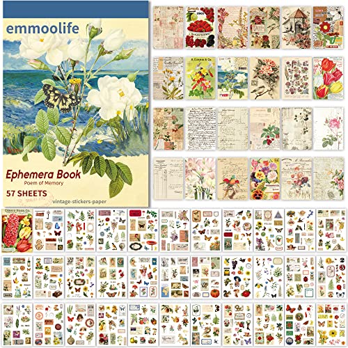 emmoolife 537pcs Vintage Washi Stickers and Papers for Scrapbooking, Ephemera Book for Journaling with Botanical Sticker and Scrapbook Decoupage Paper for Bullet Junk Journal, Scrapbooking Supplies for Adults - Image 1