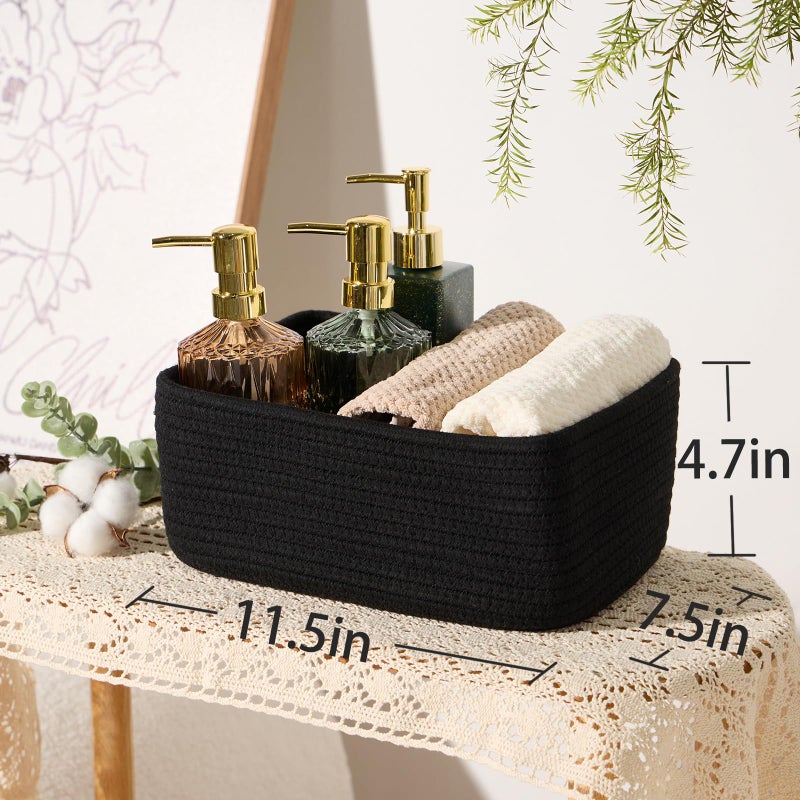 MiniArk Small Storage Baskets for Organizing | Closet Organizer Bins | Shelf Toy Basket | Woven Rope Baskets | Cube Decorative Box | Shallow Basket | 11.5x7.5x4.7â€ | 4 Packs Black - Image 3