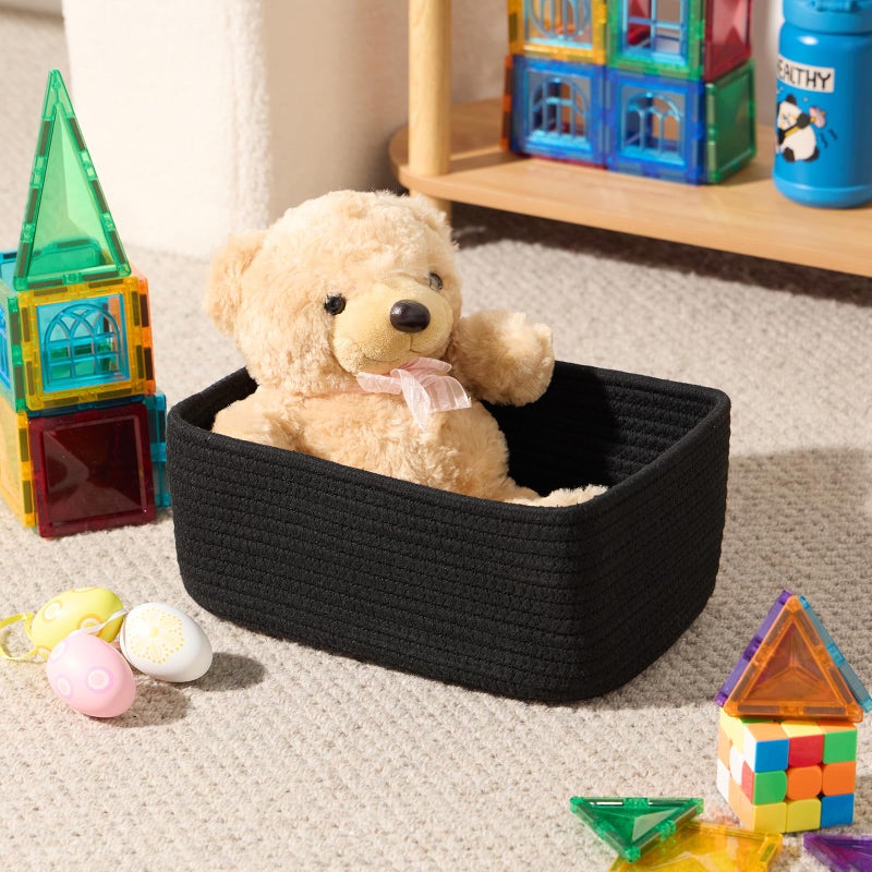 MiniArk Small Storage Baskets for Organizing | Closet Organizer Bins | Shelf Toy Basket | Woven Rope Baskets | Cube Decorative Box | Shallow Basket | 11.5x7.5x4.7â€ | 4 Packs Black - Image 4