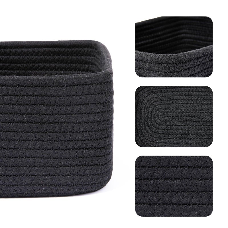 MiniArk Small Storage Baskets for Organizing | Closet Organizer Bins | Shelf Toy Basket | Woven Rope Baskets | Cube Decorative Box | Shallow Basket | 11.5x7.5x4.7â€ | 4 Packs Black - Image 2