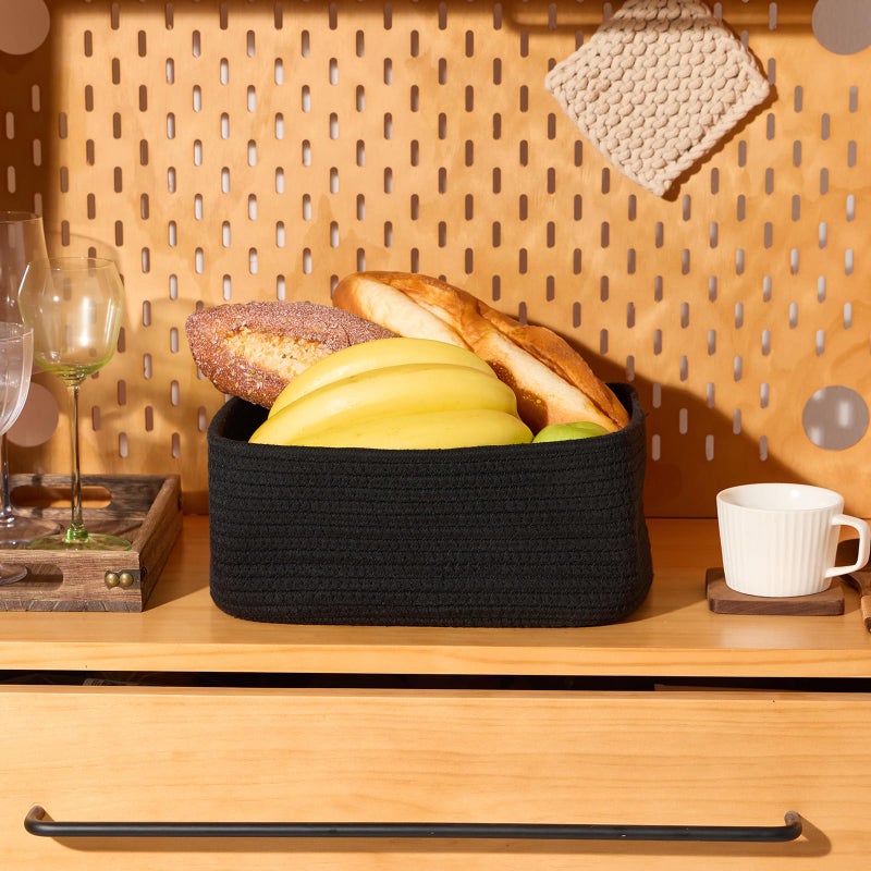 MiniArk Small Storage Baskets for Organizing | Closet Organizer Bins | Shelf Toy Basket | Woven Rope Baskets | Cube Decorative Box | Shallow Basket | 11.5x7.5x4.7â€ | 4 Packs Black - Image 5