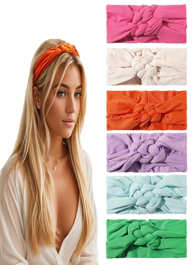 Vercret Headbands for Women Wide Sailor Knot Braided Headband Adjustable Hair Bands Non Slip for Girls Boho Stretchy Turban Headwrap Yoga Workout, Solid Color, 6Pcs - Image 1
