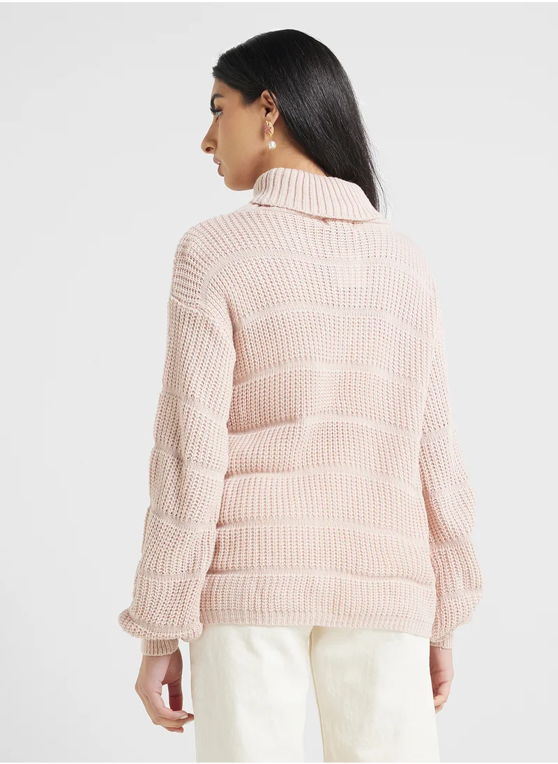 ELLA High neck fluffy intarsia sweater