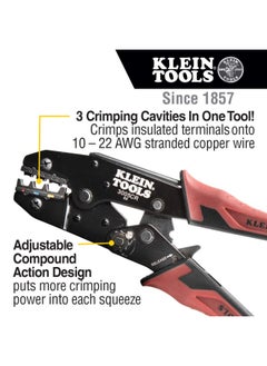 Klein Tools Crimper Tool Ratcheting Insulated Terminal Wire Crimper For 10 To 22 Awg Wire And Copper Cable 3005Cr  - Image 4