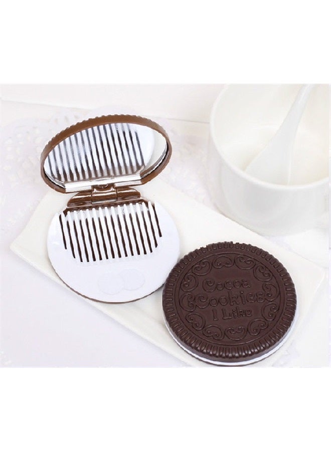 Yueton Pack of 2 Mini Pocket Chocolate Cookie Compact Mirror with Comb