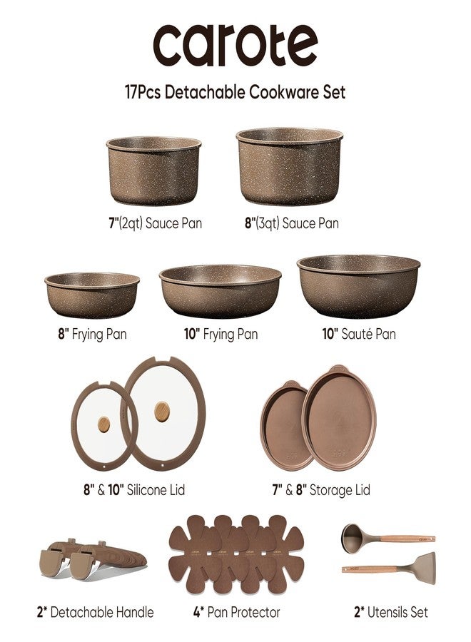 CAROTE 17PCS Pots and Pans Set Non Stick, Cookware Sets, Kitchen Set, Induction Cookware, Kitchen Cookware Sets, Brown - Image 2