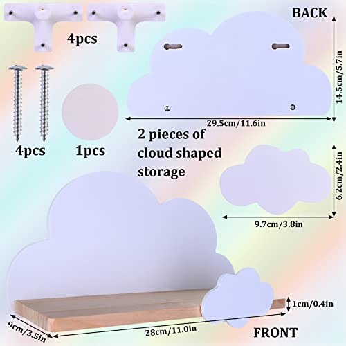 Haomian 2Pcs Cloud Shelves for Children's Nursery Or Bedroom, Kids Nursery Room Shelves, Floating Bedroom Baby Book Shelf Storage Shelf, Cloud Floating Wooden Shelf Wall Decoration, White - Image 2