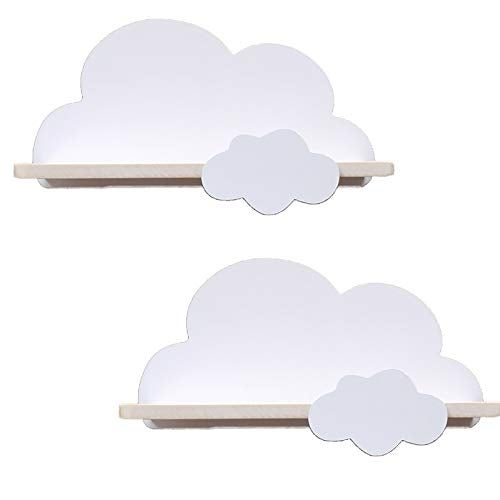 Haomian 2Pcs Cloud Shelves for Children's Nursery Or Bedroom, Kids Nursery Room Shelves, Floating Bedroom Baby Book Shelf Storage Shelf, Cloud Floating Wooden Shelf Wall Decoration, White - Image 1