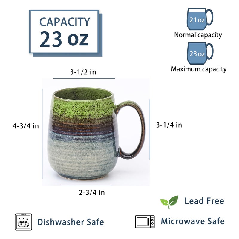 HYTYSKAR Large Coffee Mugs, Extra Large Ceramic Coffee Mug, 23 oz Handmade Pottery Mug, Big Tea Cups with Handle for Office and Home, Dishwasher and Microwave Safe (Light Green) - Image 2