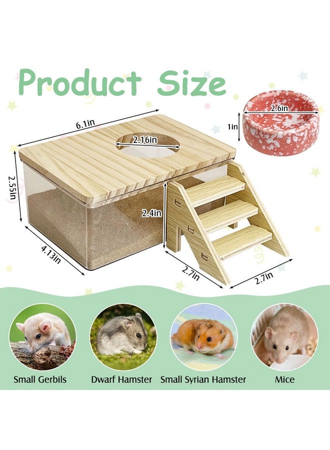 كاثسون صندوق حمام رمل الهامستر من كاثسون، أكريليك شفاف، حوض استحمام صغير للهامستر السوري، حاوية رمل حفر صغيرة مع سلم للتسلق ووعاء سيراميك، ملحقات قفص للفئران والقوارض - Image 2