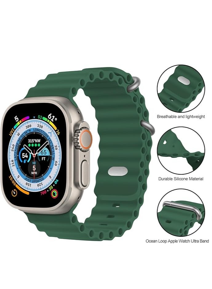 Sport New Silicone Band Compatible with Apple Watch Ultra Ocean 42/44/45/49mm Strap for iWatch Series Ultra 8 7 6 5 SE-Green - Image 2