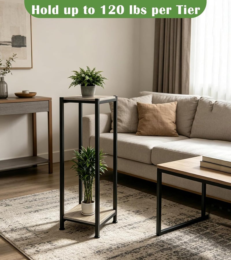Dipion Extra Tall Plant Stand Indoor,40 Inch Plant Stands,2 Tier Metal Plant Stand with Heavy Duty Wood,Greige and Black - Image 3