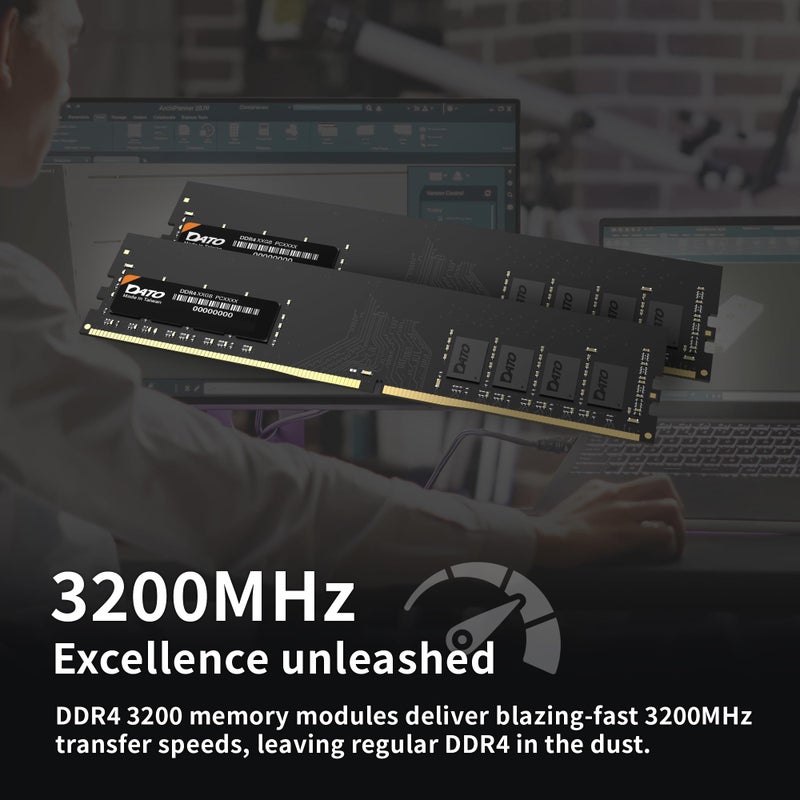 DATO DDR4 RAM 8GB 3200MHz, PC4-25600 CL22 1.2V 288-Pin Non-ECC unbuffered dimm, Desktop Memory Module - Image 3