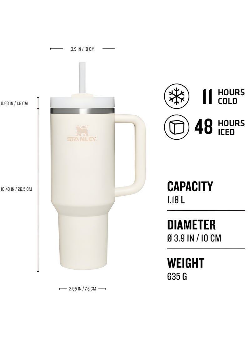 Stanley Quencher H2.0 FlowState Vacuum Stainless Steel Water Bottle with Lid and Straw, BPA-Free, 40oz, 28x10x7.5cm (White) - Image 2