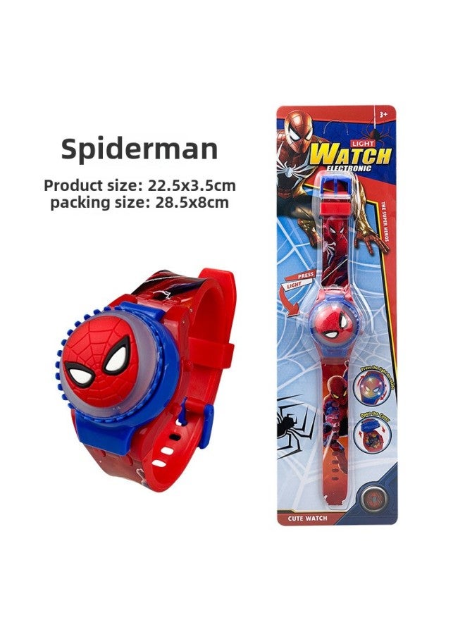 Exquisite Cartoon Rotating Flip Top Light Watch Press Luminous Rotatable Decompression Kidsren's Digital Watch-Color:806  Spider-man - Image 1