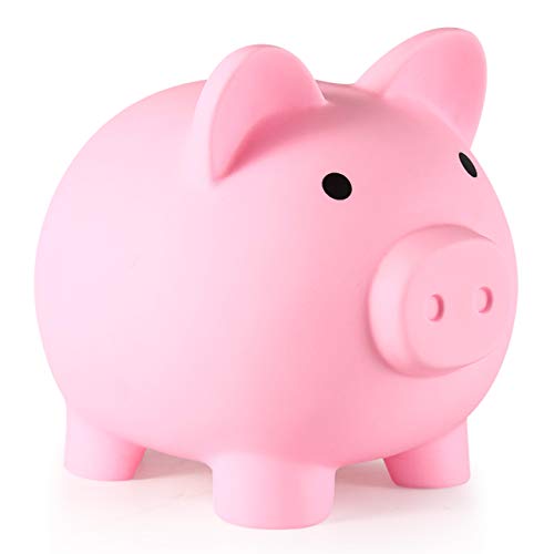 PJDRLLC Piggy Bank Unbreakable Plastic Money Bank Coin Bank for Girls and Boys Medium Size Piggy Banks Practical Gifts for Birthday Easter Christmas Pink - Image 1
