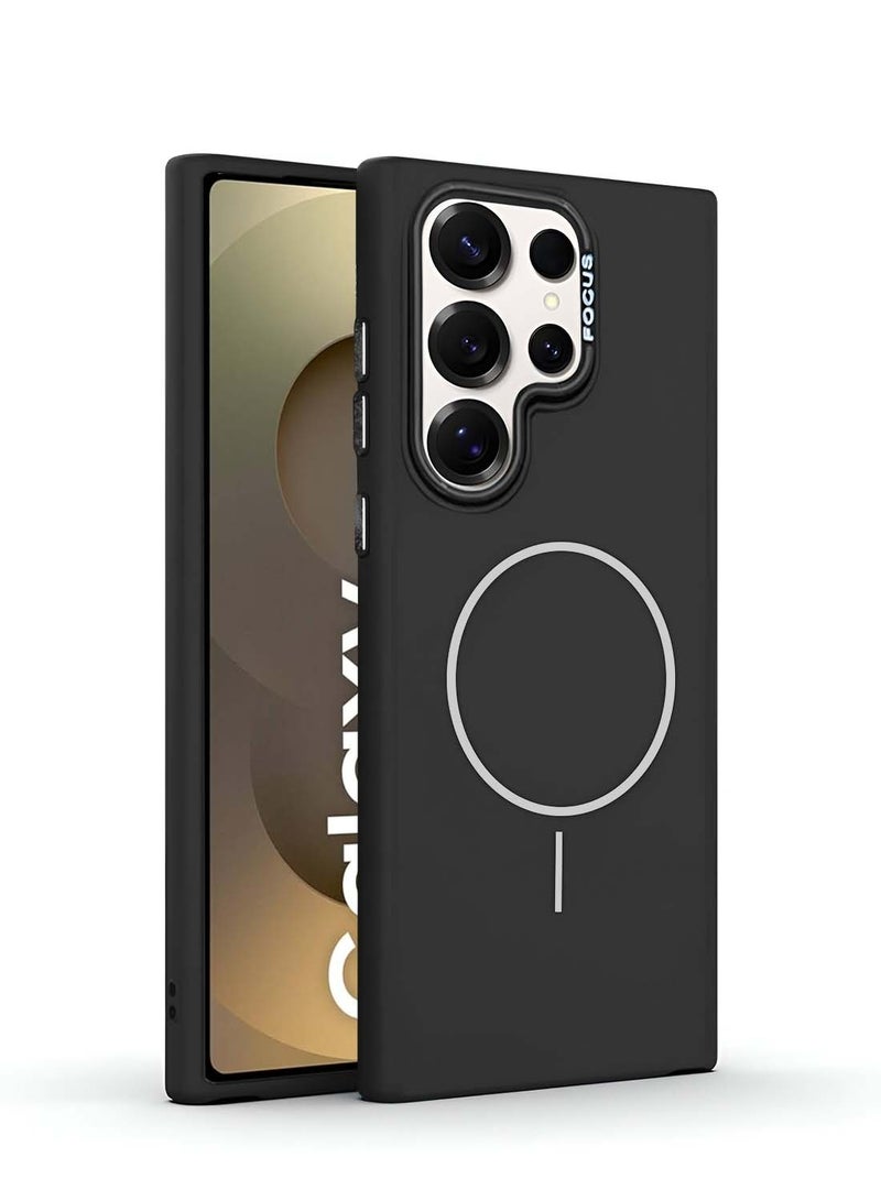 Wtech Samsung Galaxy S25 Ultra 5G 2025 Premium Liquid Silicone Compatible With Thin Magsafe Ring Case Cover - Black - Image 1