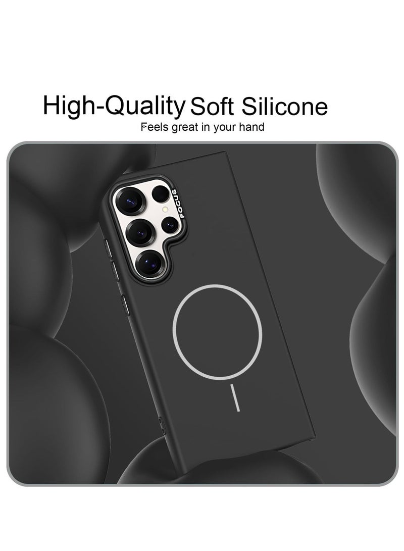 Wtech Samsung Galaxy S25 Ultra 5G 2025 Premium Liquid Silicone Compatible With Thin Magsafe Ring Case Cover - Black - Image 2