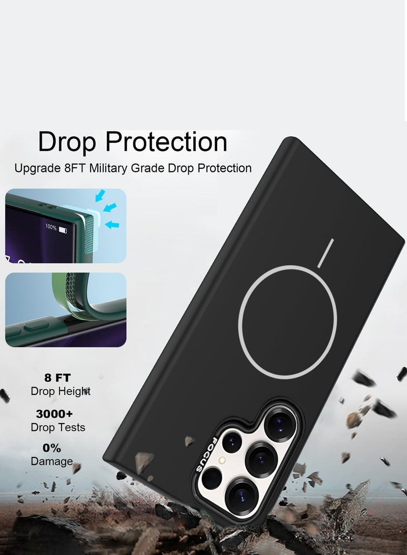 Wtech Samsung Galaxy S25 Ultra 5G 2025 Premium Liquid Silicone Compatible With Thin Magsafe Ring Case Cover - Black - Image 3